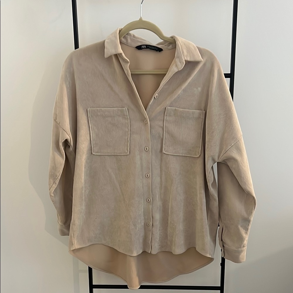 Zara Beige Corduroy Button-Up Shirt
